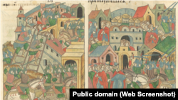 Взятие Москвы Токтамышем в 1382 году. Миниатюры Лицевого летописного свода, XVI век