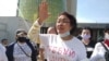 Kazakhstan - Qanagat Takeeva, activist during the protest of shareholders. Nur-Sultan, 24 August 2020