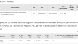 Налоги республиканского общественного объединения «Организация ветеранов» за несколько лет. Источник: комитет госдоходов министерства финансов Казахстана.